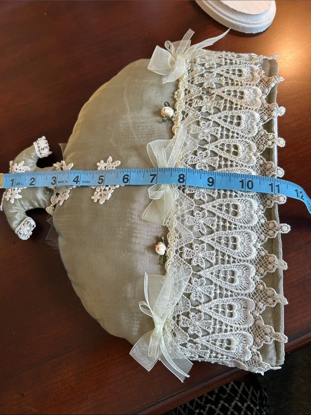 Tea pot cozy from Sweet Necessi Teas lace pearls satin bows roses formal.